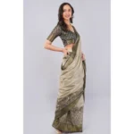 Generic Women's Polyester Printed Ready To Wear Saree With Unstitched Blouse 5.5 Mtr (Beige) - Image 4