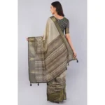 Generic Women's Polyester Printed Ready To Wear Saree With Unstitched Blouse 5.5 Mtr (Beige) - Image 3