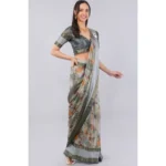 Generic Women's Polyester Printed Ready To Wear Saree With Unstitched Blouse 5.5 Mtr (Light Grey) - Image 3