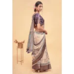 Generic Women's Polyester Printed Saree With Unstitched Blouse 5.5 Mtr (Off-White) - Image 3
