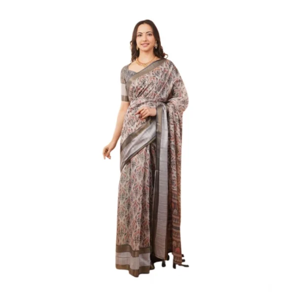 Generic Women's Polyester Printed Saree With Unstitched Blouse 5.5 Mtr (Multicolor)