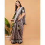 Generic Women's Polyester Printed Saree With Unstitched Blouse 5.5 Mtr (Multicolor) - Image 3
