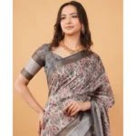 Generic Women's Polyester Printed Saree With Unstitched Blouse 5.5 Mtr (Multicolor) - Image 2