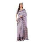 Generic Women's Polyester Printed Saree With Unstitched Blouse 5.5 Mtr (Purple)