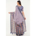 Generic Women's Polyester Printed Saree With Unstitched Blouse 5.5 Mtr (Purple) - Image 4