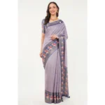 Generic Women's Polyester Printed Saree With Unstitched Blouse 5.5 Mtr (Purple) - Image 3
