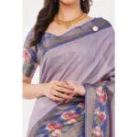 Generic Women's Polyester Printed Saree With Unstitched Blouse 5.5 Mtr (Purple) - Image 2
