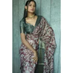 Generic Women's Polyester Printed Saree With Unstitched Blouse 5.5 Mtr (Maroon) - Image 2