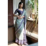 Generic Women's Polyester Printed Saree With Unstitched Blouse 5.5 Mtr (Green)