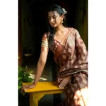 Generic Women's Polyester Printed Saree With Unstitched Blouse 5.5 Mtr (Maroon) - Image 2