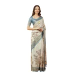 Generic Women's Polyester Printed Saree With Unstitched Blouse 5.5 Mtr (Cream)