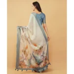 Generic Women's Polyester Printed Saree With Unstitched Blouse 5.5 Mtr (Cream) - Image 3