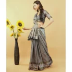 Generic Women's Polyester Printed Saree With Unstitched Blouse 5.5 Mtr (Grey) - Image 3