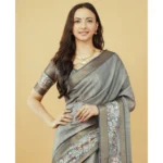 Generic Women's Polyester Printed Saree With Unstitched Blouse 5.5 Mtr (Grey) - Image 2