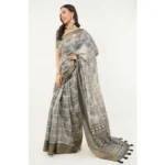 Generic Women's Polyester Printed Saree With Unstitched Blouse 5.5 Mtr (Grey) - Image 4