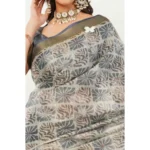 Generic Women's Polyester Printed Saree With Unstitched Blouse 5.5 Mtr (Grey) - Image 2