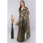 Generic Women's Polyester Printed Ready To Wear Saree With Unstitched Blouse 5.5 Mtr (Grey) - Image 4