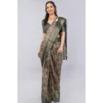 Generic Women's Polyester Printed Ready To Wear Saree With Unstitched Blouse 5.5 Mtr (Grey) - Image 3