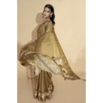 Generic Women's Polyester Printed Saree With Unstitched Blouse 5.5 Mtr (Gold) - Image 4