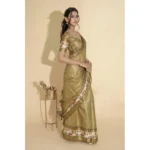 Generic Women's Polyester Printed Saree With Unstitched Blouse 5.5 Mtr (Gold) - Image 3