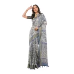 Generic Women's Polyester Printed Saree With Unstitched Blouse 5.5 Mtr (Grey)