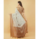 Generic Women's Polyester Printed Saree With Unstitched Blouse 5.5 Mtr (Off-White) - Image 3
