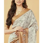 Generic Women's Polyester Printed Saree With Unstitched Blouse 5.5 Mtr (Off-White) - Image 2