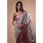 Generic Women's Polyester Printed Saree With Unstitched Blouse 5.5 Mtr (Off-White) - Image 2