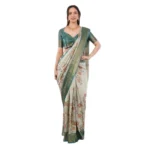 Generic Women's Polyester Printed Ready To Wear Saree With Unstitched Blouse 5.5 Mtr (Beige)