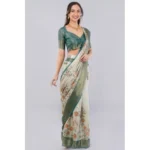 Generic Women's Polyester Printed Ready To Wear Saree With Unstitched Blouse 5.5 Mtr (Beige) - Image 3
