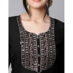 Generic Women's Tesla Silk Embroidered U-Neck Kurti With Pant Dupatta Set (Black) - Image 3