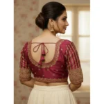 Generic Women's Phantom Silk Embroidered Designer Neck Padded Blouse (Maroon 38 Ready (Alterable up to 42) - Image 3