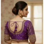 Generic Women's Phantom Silk Embroidered Designer Neck Padded Blouse (Purple 38 Ready (Alterable up to 42) - Image 3