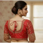 Generic Women's Phantom Silk Embroidered Designer Neck Padded Blouse (Red 38 Ready (Alterable up to 42) - Image 3