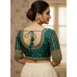 Generic Women's Phantom Silk Embroidered Designer Neck Padded Blouse (Teal 38 Ready (Alterable up to 42) - Image 3