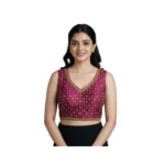 Generic Women's Silk Blend Embroidered V-Neck Non Padded Blouse (Dark Wine 38 Ready (Alterable up to 42)
