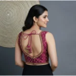 Generic Women's Silk Blend Embroidered V-Neck Non Padded Blouse (Dark Wine 38 Ready (Alterable up to 42) - Image 3