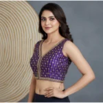 Generic Women's Silk Blend Embroidered V-Neck Non Padded Blouse (Purple 38 Ready (Alterable up to 42) - Image 3