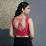 Generic Women's Silk Blend Embroidered V-Neck Non Padded Blouse (Pink 38 Ready (Alterable up to 42) - Image 2