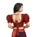 Generic Women's Cotton Embroidered V-Neck Non Padded Blouse (Maroon 36 Ready (Alterable up to 42) - Image 2