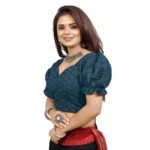 Generic Women's Cotton Embroidered V-Neck Non Padded Blouse (Teal 36 Ready (Alterable up to 42) - Image 3