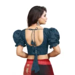 Generic Women's Cotton Embroidered V-Neck Non Padded Blouse (Teal 36 Ready (Alterable up to 42) - Image 2