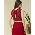 Generic Women's Rayon Cotton Bandhani Printed Halter Neck Non Padded Blouse (Maroon 38 Ready (Alterable up to 42) - Image 2