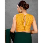 Generic Women's Rayon Cotton Bandhani Printed Halter Neck Non Padded Blouse (Mustard 38 Ready (Alterable up to 42) - Image 2