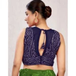 Generic Women's Rayon Cotton Bandhani Printed Halter Neck Non Padded Blouse (Navy 38 Ready (Alterable up to 42) - Image 2