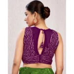 Generic Women's Rayon Cotton Bandhani Printed Halter Neck Non Padded Blouse (Wine 38 Ready (Alterable up to 42) - Image 2
