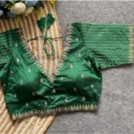 Generic Women's Banarasi Silk Sequence V Neck Non Padded Blouse (Green 38 Ready (Alterable up to 42) - Image 2