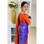 Generic Women's Soft Lichi Silk Printed Saree With Unstitched Blouse 5.5Mtr (Blue) - Image 2