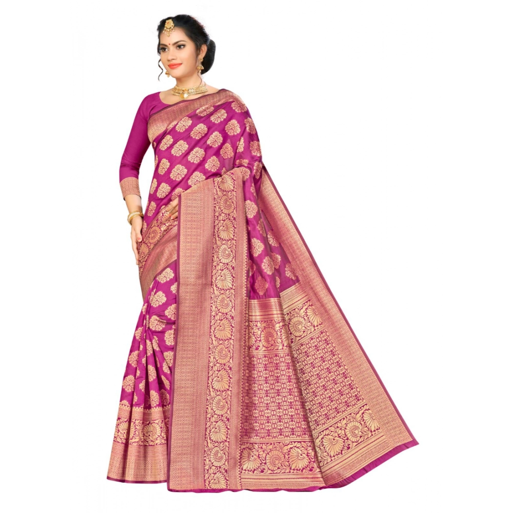 49730446646_2543740b51_o_d-1000x1000-1.webp Women's Banarasi silk Saree with Blouse (Wine, 5-6mtr) - Image 1
