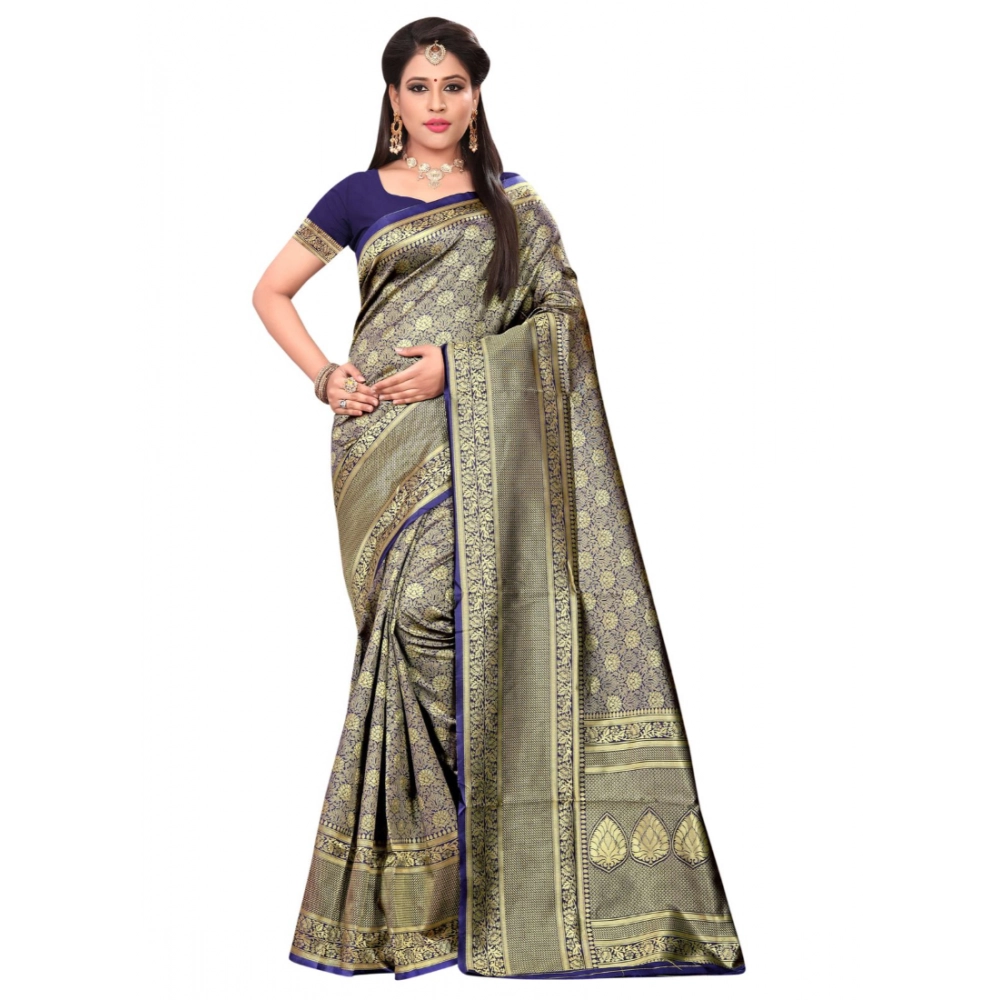 49730723712_c522d3dbdd_o_d-1000x1000-1.webp Women's Banarasi silk Saree with Blouse (Navy blue, 5-6mtr) - Image 1